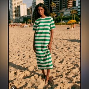 Sezane Emy Green and cream Striped Dress